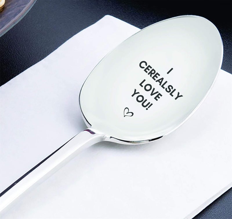 bouti1583 I Cerealsly Love You- Engraved Cereal Spoon | Wedding Present | Unique Cooking Gift | Token Of Love On Special Occasions | Valentine's Day | Birthday Gift | Couple Friendly | Spouse Gifts - 7 inch - Image 2